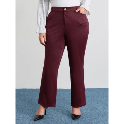 Bloomchic Women's Plus Size Holiday Colors Flared Pants Deepred Solid Bootcut Mid Rise Office 10/m In Red