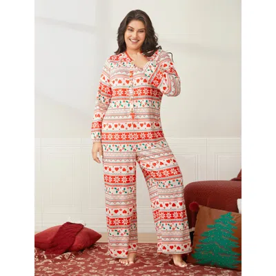 Bloomchic Women's Plus Size Holiday Fuzzy Hooded Lounge Jumpsuit Crimson Christmas Full 18-20/2x In Red