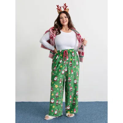 Bloomchic Women's Plus Size Holiday Pattern Drawstring Loungewear Bottoms Emerald Full 10/m In Green