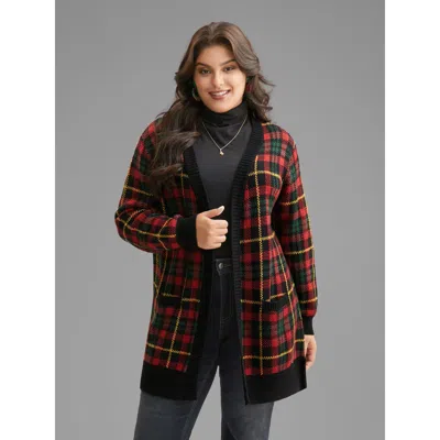 Bloomchic Women's Plus Size Holiday Plaid V-neck Open Cardigan Black Long Sleeve 12/l