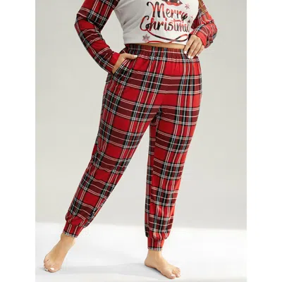 Bloomchic Women's Plus Size Holiday-ready Plaid Elastic Waist Pajama Bottoms Red Elastic Waist 10/m