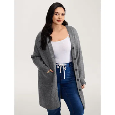 Bloomchic Women's Plus Size Hooded Button Slit Pockets Knit Cardigan Darkgray Long Sleeve 18-20/2x In Gray