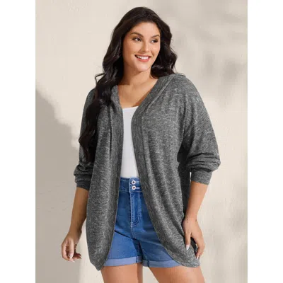 Bloomchic Women's Plus Size Hooded Heather Curvy Hem Lightweight Knit Cardigan Dimgray Long Sleeve 10/m