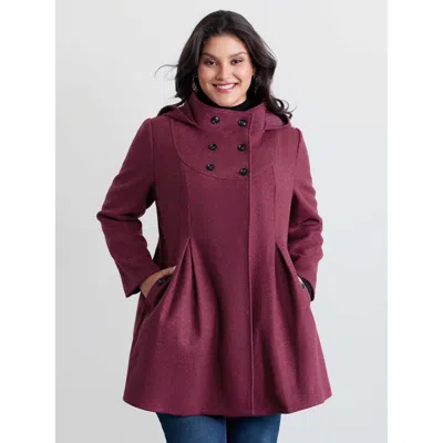 Bloomchic Women's Plus Size Hooded Pleated Pockets Waist-defining Coat Scarlet Ruched Fit & Flare 18-20/2x In Red