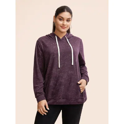 Bloomchic Women's Plus Size Hooded Ties Pocket Elastic Cuffs Sweatshirt Purple Plain Casual 14-16/1x