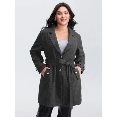 Bloomchic Women's Plus Size Houndstooth Button Detail Belted Coat Black Belted X-line 12/l