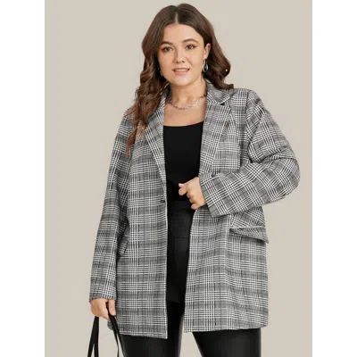 Bloomchic Women's Plus Size Houndstooth Flap Pocket Open Front Coat Black 10/m