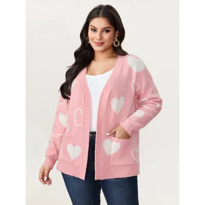 Bloomchic Women's Plus Size In Love Pockets Front-open Knit Cardigan Blush Long Sleeve V-neck 22-24/3x In Pink
