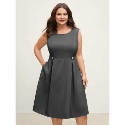Bloomchic Women's Plus Size Inner Pleats Waist-defining Buckle Mini Dress Darkgray Solid Mini Office Ruched 14 In Gray