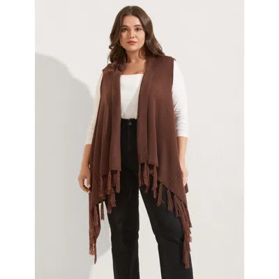 Bloomchic Women's Plus Size Irregular Hem Sleeveless Tassel Cardigan Browncoffeecolor Sleeveless 12/l