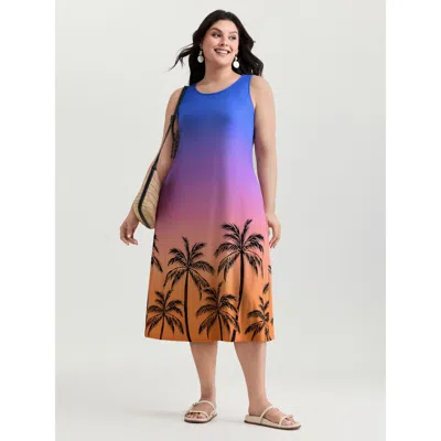 Bloomchic Women's Plus Size Island Print Ombre Sleeveless Midi Dress Multicolor Ombre Midi Vacation 14-16/1x