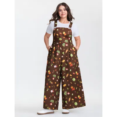 Bloomchic Women's Plus Size Juicy Fruity Print Adjustable Overall Jumpsuit Multicolor Casual 12/l