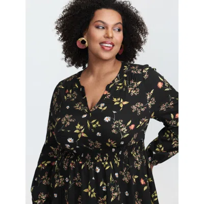 Bloomchic Women's Plus Size Keep It Floral Flowy Blouse Blackflower Ditsy Floral Casual Extra Long Sleeve 18-2
