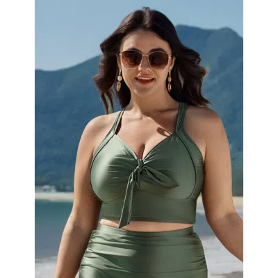 Bloomchic Women's Plus Size Knotted Bodice Ruched Bikini Top Lightgreen Non Sleeveless Tie Knot Adaptive-fit 1