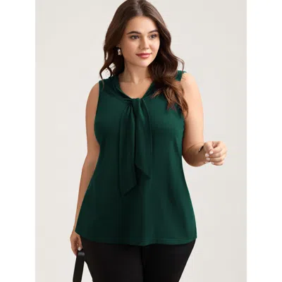Bloomchic Women's Plus Size Knotted Neckline Fitted Sleeveless Blouse Darkgreen Office Fitted Straight Fit Kno In Green