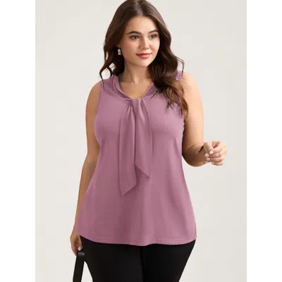 Bloomchic Women's Plus Size Knotted Neckline Fitted Sleeveless Blouse Dustypink Office Fitted Straight Fit Kno In Pink