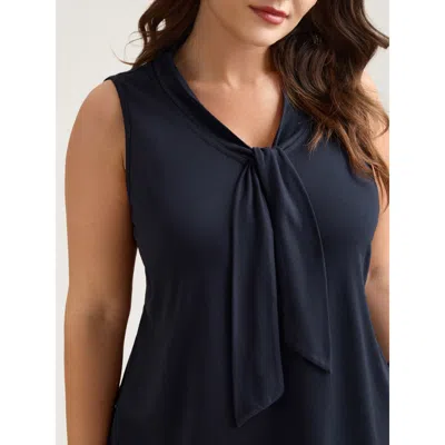 Bloomchic Women's Plus Size Knotted Neckline Fitted Sleeveless Blouse Indigo Office Fitted Straight Fit Knotte In Purple