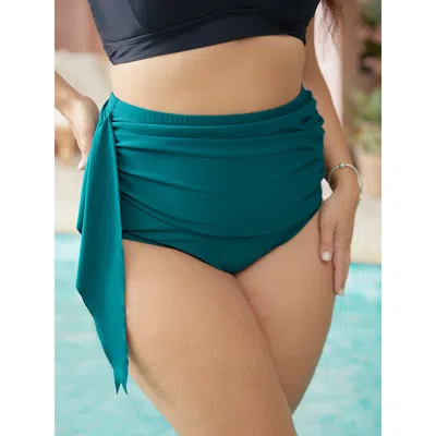 Bloomchic Women's Plus Size Knotted Side Ruched Bikini Bottom Emerald Plain 28/5x In Green