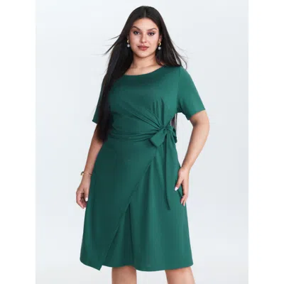 Bloomchic Women's Plus Size Knotted Side-tie Wrap Mini Dress Turquoise Non Knee Office 30/6x In Blue