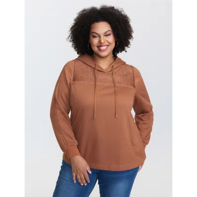 Bloomchic Women's Plus Size Lace Cut-out Neckline Hoodie Browncoffeecolor Not Graphics Casual Hooded Neck 12/l