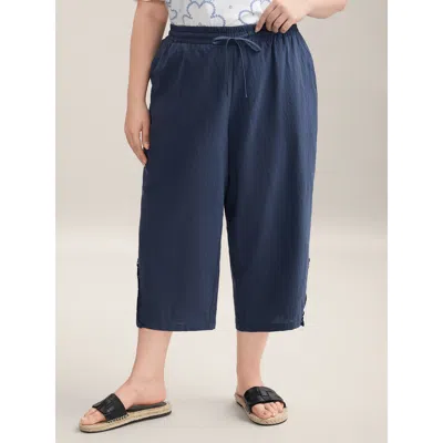 Bloomchic Women's Plus Size Lace Cut-out Straight-leg Plain Pants Indigo Non Straight Fit Mid Rise Vacation 10 In Purple