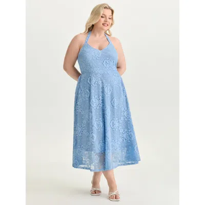 Bloomchic Women's Plus Size Lace Halter Neck Sleeveless A-line Midi Dress Lightblue Else Maxi Elegant Cable Kn In Blue