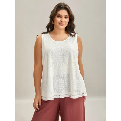 Bloomchic Women's Plus Size Lace Lined Flowy Tank Top Originalwhite Vacation Relaxed Fit Fit & Flare Round Nec