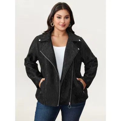 Bloomchic Women's Plus Size Lace Mesh Pocket Zipper Jacket Black Lace Trim Straight Fit 30/6x