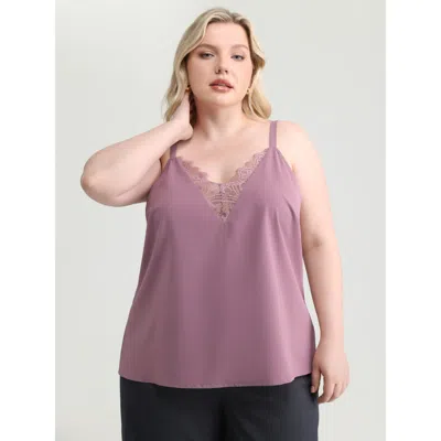 Bloomchic Women's Plus Size Lace Neckline Satin Tank Top Lilac Elegant 14-16/1x In Purple