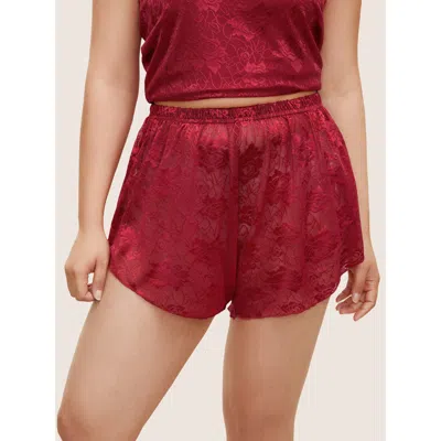Bloomchic Women's Plus Size Lace Panel Mesh Curvy Hem Pajama Bottoms Scarlet Non Non 14-16/1x In Red