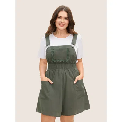 Bloomchic Women's Plus Size Lace Patchwork Patched Pocket Loose Romper Dimgray Everyday No Stretch 12/l
