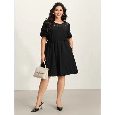 Bloomchic Women's Plus Size Lace Puffy Sleeve Knee-length Dress Black Synthetic Texture Knee Office 30/6x