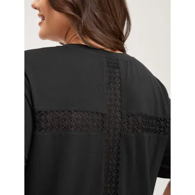 Bloomchic Women's Plus Size Lace Ribbon V-neck Relaxed Fit T-shirt Black Synthetic Texture Casual Sleeveless 1