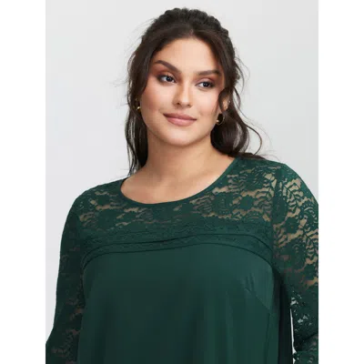 Bloomchic Women's Plus Size Lace Sheer Sleeve Curvy Hem Blouse Darkslategray Synthetic Texture Elegant Long Sl