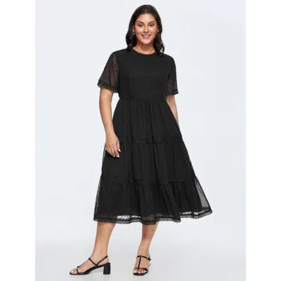 Bloomchic Women's Plus Size Lace Sheer Sleeve Waist-defining Midi Dress Black Else Maxi Elegant 22-24/3x