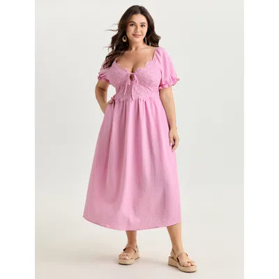 Bloomchic Women's Plus Size Lace Square Neck Puff Sleeve Maxi Dress Blush Solid Maxi Vacation Mesh Panel 22-24 In Pink