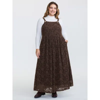 Bloomchic Women's Plus Size Lace Textured Adjustable Straps Maxi Dress Darkbrown Synthetic Texture Maxi Casual In Brown