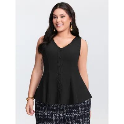 Bloomchic Women's Plus Size Lace Trim Cinched-flared Tank Top Black Elegant X-line 30/6x
