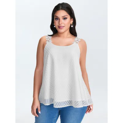 Bloomchic Women's Plus Size Lace Trim Flowy Tank Top Opticwhite Elegant 12/l In White