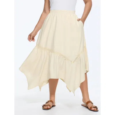 Bloomchic Women's Plus Size Lace Trim Handkerchief Hem Maxi Skirt Beige Lace Trim Asymmetrical Casual 30/6x In Sand
