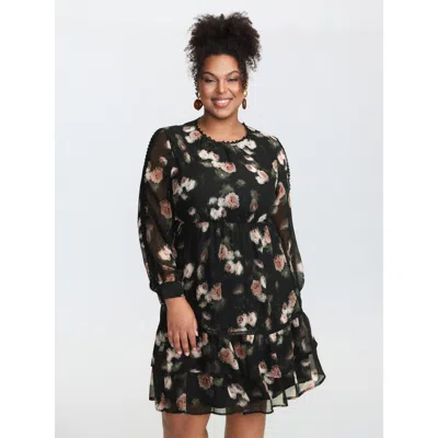 Bloomchic Women's Plus Size Lace Trim Layered Sheer Midi Dress Black Floral Mini Elegant Patchwork 28/5x