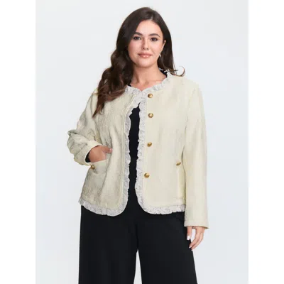 Bloomchic Women's Plus Size Lace Trim Metal Buttons Pocket Jacket Ivory H-line 12/l In White