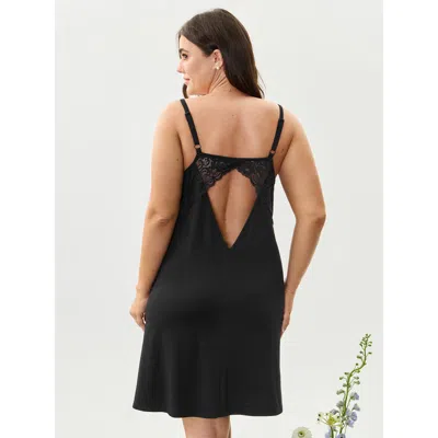 Bloomchic Women's Plus Size Lace Trim Open Back Nightgown Black Sleeveless Mini Strapless 14-16/1x