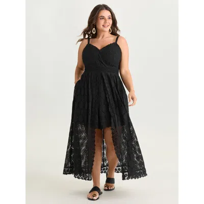 Bloomchic Women's Plus Size Lace Trim Sheer Cami Romper Black Not Graphics Vacation No Stretch 12/l
