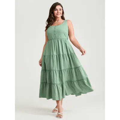 Bloomchic Women's Plus Size Lace Trim Sleeveless Tiered Maxi Dress Greenbean Synthetic Texture Maxi Elegant Pa