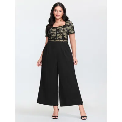 Bloomchic Women's Plus Size Lace Trim Stretchy Waist Pockets Jumpsuit Black Elegant 30/6x