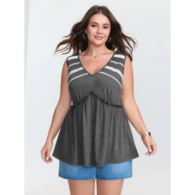 Bloomchic Women's Plus Size Lace Trim V-neck Tank Top Dimgray Casual A-line 18-20/2x