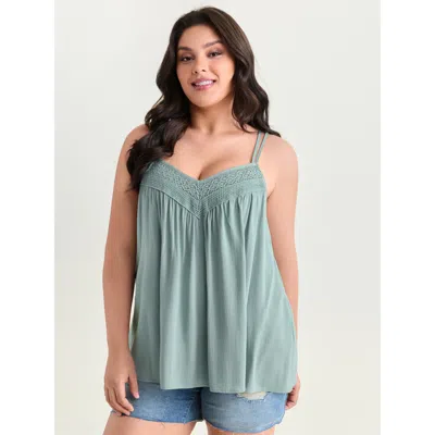 Bloomchic Women's Plus Size Lace Trim V-neck Tank Top Mint Casual A-line V-neck 10/m In Green