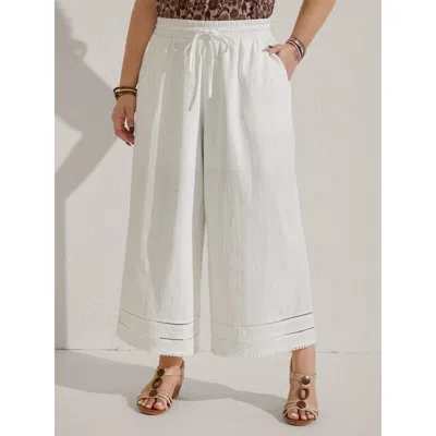Bloomchic Women's Plus Size Lace Trim Wide-leg Tie Pants Whitesmoke Solid Wide Leg Mid Rise Vacation 10/m