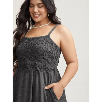 Bloomchic Women's Plus Size Lace Waist-cinched Pockets Midi Dress Darkgray Floral Midi Casual Patchwork 30/6x In Gray